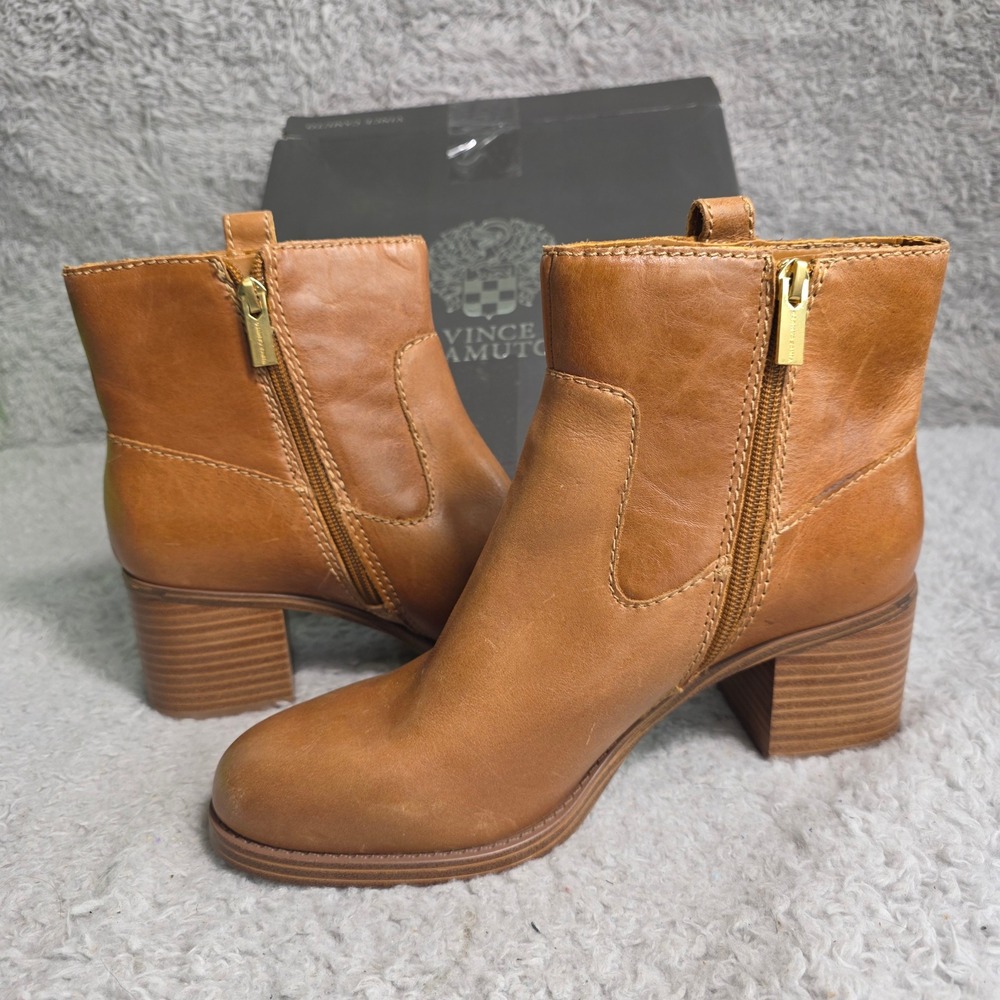 Vince Camuto Ankle Bootie Boots Distressed Leather Cognac Brown Womens 9.5 NEW - Picture 4 of 8